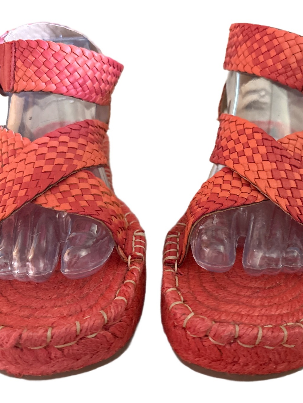 Sam Edelman Dakota Orange Red Braided Leather Wedge Sandals Size 8.5 - Picture 2 of 8